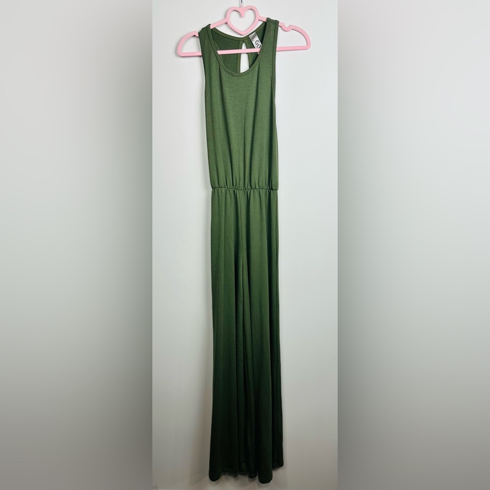 Go Couture NWOT Olive Green Wide Leg Sleeveless Jumpsuit Size Medium - Picture 2 of 10